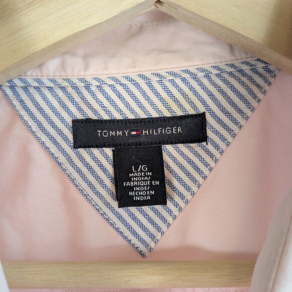 Tommy Hilfiger Button Up Roll Tab Shirt Women L Pink Tailored Fit Western - Picture 4 of 10